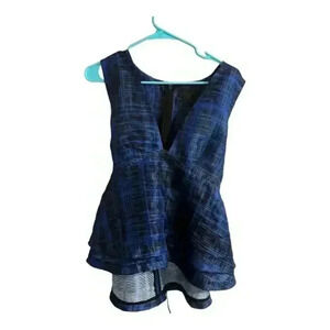 Kendall + Kylie Women's Blue Plaid Sleeveless V-Neck Tank Top